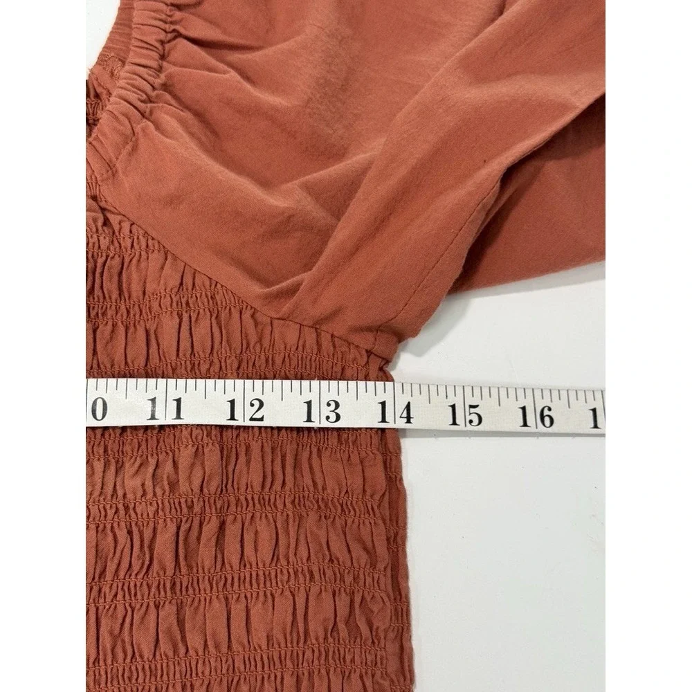 Madewell Top XXS Rust Orange Lucie Bubble-Sleeve Smocked Romantic Cottagecore